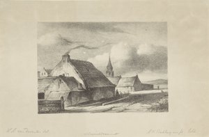Huizen en een kerktoren in Katwijk door Alexander Hieronymus Bakhuyzen (II)
