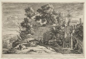 Landschap met een Vrouw die Spint door Alexander Jackson Davis