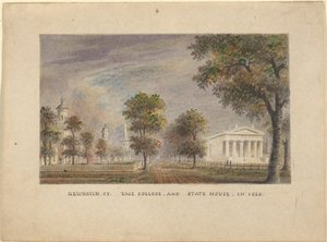 New Haven CT. Yale College en State House in 1830 door Alexander Jackson Davis