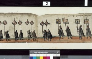 Detail van De Huntly Begrafenisstoet, gezegd te zijn gebruikt voor de uitvaart van George 1e, Markies van Huntly
