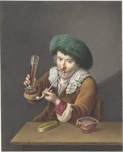 Zittende man met glas en pijp