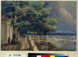 Uitzicht vanaf het terras van het Monplaisir-paleis, Peterhof door Alexander Matveyevich Dorogov
