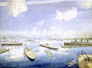 Oorlogsschepen op de Gair Loch door Alexander Nesbit Paterson