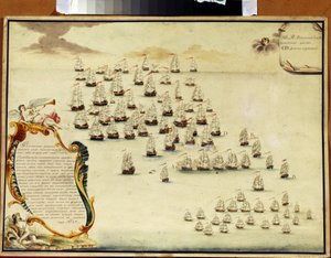 De Zeeslag in de Straat van Kertch (Oekraïne) op 19 juli 1790