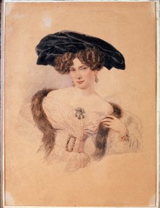 Portret van de kunstenaar Yevdokiya Bakunina in zwarte baret door Alexander Pavlovich Briullov