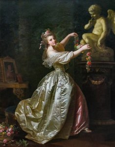 Jonge Vrouw die het Standbeeld van de Liefde Versiert door Alexander Roslin