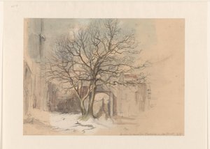 Hof van het Sint Antoniusklooster te Maastricht, in de winter