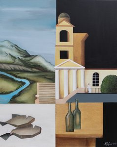 Surrealistische, in delen opgesplitste compositie