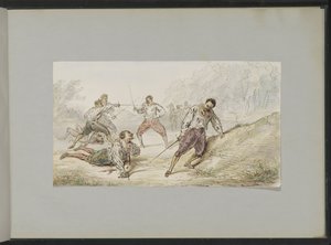 Landschap met duellerende mannen door Alexander Ver Huell