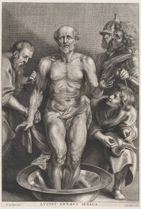 De dood van Seneca, staand in het midden met zijn voeten in een waterbekken, ca. 1655-78 door Alexander Voet