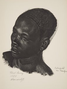 Ialingede, Mandja ras. (Fort Lamy), uit Tekeningen en Schilderijen van Afrika, uitgevoerd tijdens de Citroen Centraal Afrika expeditie, tweede missie Haardt Audouin-Dubreuil, uitgegeven Parijs, 1927