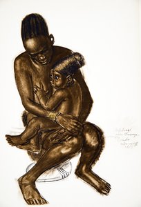 Nafarangui, vrouw van Eki Bondo met haar kind (Bondo) Haut Ouelle, uit Tekeningen en Schilderijen van Afrika, uitgevoerd tijdens de Citroen Centraal Afrika expeditie, tweede missie Haardt Audouin-Dubreuil