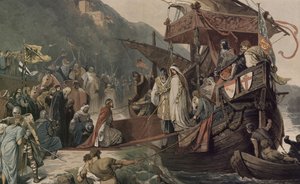 Keizer Frederik II ontvangt zijn bruid Isabella in Stolzenfels door Alexander Zick