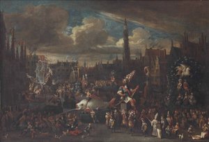The Ommegang in Antwerp at the Meir door Alexander van Bredael