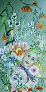 Bloeiende vrouw en vogels door Alexandra Higgins