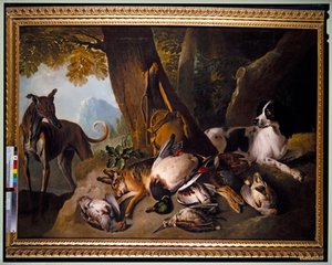Honden en wild in landschap door Alexandre Francois Desportes