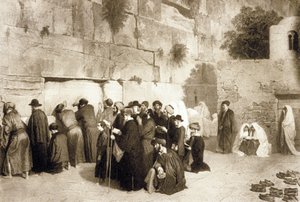 Joodse Mensen bij de Westelijke Muur, Jeruzalem, c.1880 door Alexandre (after) Bida