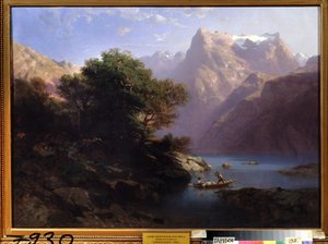 Berglandschap met meer in Zwitserland door Alexandre Calame