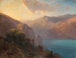 Bij Seelisberg: een uitzicht op het Meer van Luzern gezien vanaf de Seelisberg, Zwitserland, 1862 door Alexandre Calame