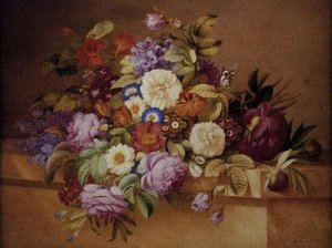 Rozen, winde en andere bloemen op een richel
