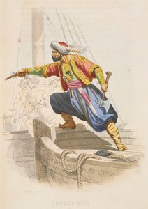 Dragut Reis, de beroemde Barbarijse kaper, bereidt zich voor om een vijandelijk schip te enteren op zoek naar buit, midden 19e eeuw
