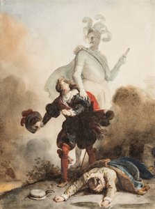 Don Juan en Leporello ontmoeten het standbeeld van de Commandeur op het kerkhof door Alexandre Evariste Fragonard