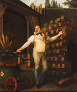 Een wielmaker met een brandweerwagen in een erf, 1812