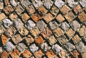 Close-up van een opus reticulatum vloer. Civitella acropolis, Italië, Abruzzen