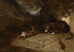 Kat, Wezel en Konijn, 1836 door Alexandre Gabriel Decamps