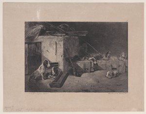 Interieur van de kennel, uit de serie Jachtscènes, 1829 door Alexandre Gabriel Decamps