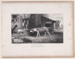 De Kennel, uit de serie Jachtscènes, 1829 door Alexandre Gabriel Decamps