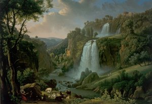 De waterval bij Tivoli met de Tempel van Sibyl door Alexandre Hyacinthe Dunouy