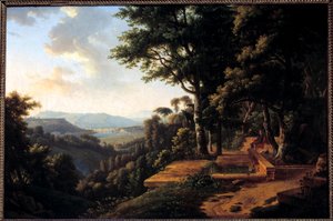 De filosoof Jean Jacques Rousseau (1712-1778) mediterend in 1770 in het Parc de la Rochecordon nabij Lyon Schilderij door Alexandre Hyacinthe Dunouy (1757-1841) 18e eeuw Parijs, Musée Marmottan door Alexandre Hyacinthe Dunouy