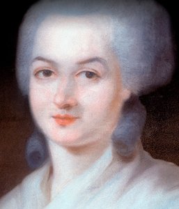 Detail van het portret van Olympe de Gouges
