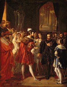 Karel V (1500-58) ontvangen door Frans I (1494-1547) in het Louvre, c.1843 door Alexandre Marie Colin