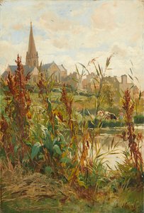 Kerk bij de rivier door Alexandre Nozal