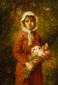 Een Jong Meisje met een Boeket Bloemen door Alexei Alexevich Harlamoff