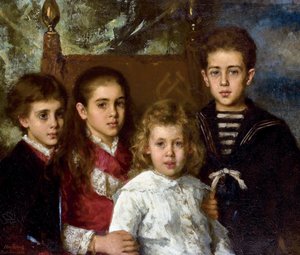 Portret van de kinderen van Paul Pavlovich Demidoff, 2e Prins van San Donato: Aurore Anatol, Maria en Pavel door Alexei Alexevich Harlamoff