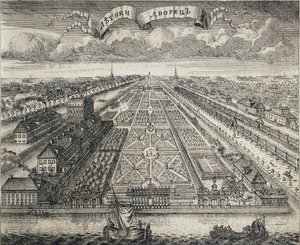Uitzicht op de Zomertuinen vanaf de Neva-rivier, 1717 door Alexei Fyodorovich Zubov