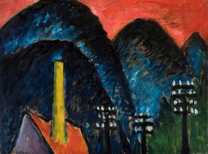 Blauwe bergen (landschap met gele schoorsteen). 1912