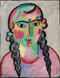 Het bleke meisje met grijze vlechten door Alexej von Jawlensky