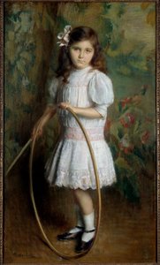 Dochter van de kunstenaar met een hoepel, schilderij door Alexis Axilette (1860-1931), 1909