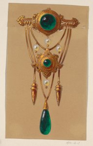 Ontwerp voor een gouden en cabochon edelsteen broche door Alexis Falize