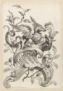 Gevleugelde griffioen op een rocaille console, uit Premiere Partie Diverse Ornements door Alexis Peyrotte