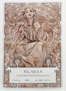 Verzekeringspolis van Slavia Verzekeringsmaatschappij, 1942 door Alfons Marie Mucha
