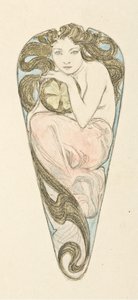 Ontwerp voor miniatuur voor hanger van een grote broche, ca. 1900 door Alfons Marie Mucha