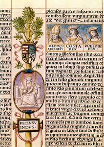 Portret van Flavius Recceswinth, koning van de Visigoten van Spanje van 653 tot zijn dood in 672, miniatuur in "Genealogía de los reyes de España"