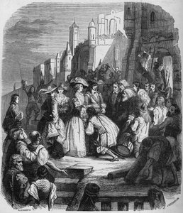 Mademoiselle de Montpensier betrad Orléans tijdens de Fronde op 27 maart 1652. Gravure naar het schilderij van Alfred Johannot (1800-1837). door Alfred (after) Johannot