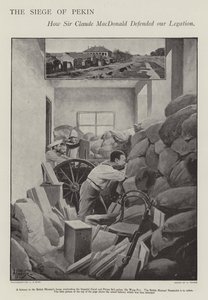 De verdediging van de belegerde Britse Legatie in Peking tijdens de Bokseropstand (litho)