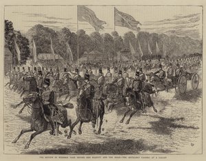 De parade in Windsor Park voor Hare Majesteit en de sjah, de artillerie passeert in galop door Alfred Chantrey Corbould